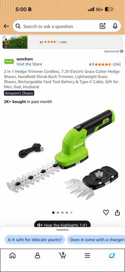 2 in 1 Hedge Trimmer Cordless, 7.2V Electric Grass Cutter Hedge Shears, Handheld Shrub Bush Trimmer, Lightweight Grass Shears, Rechargeable Yard Tool