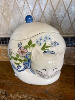 Vintage Ceramic Sleeping Cat Cookie Jar Los Angeles Pottery N.S Gustin By Laurie Gates