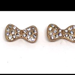 Gold Bow Stud Earrings With Crystals/rhinestones