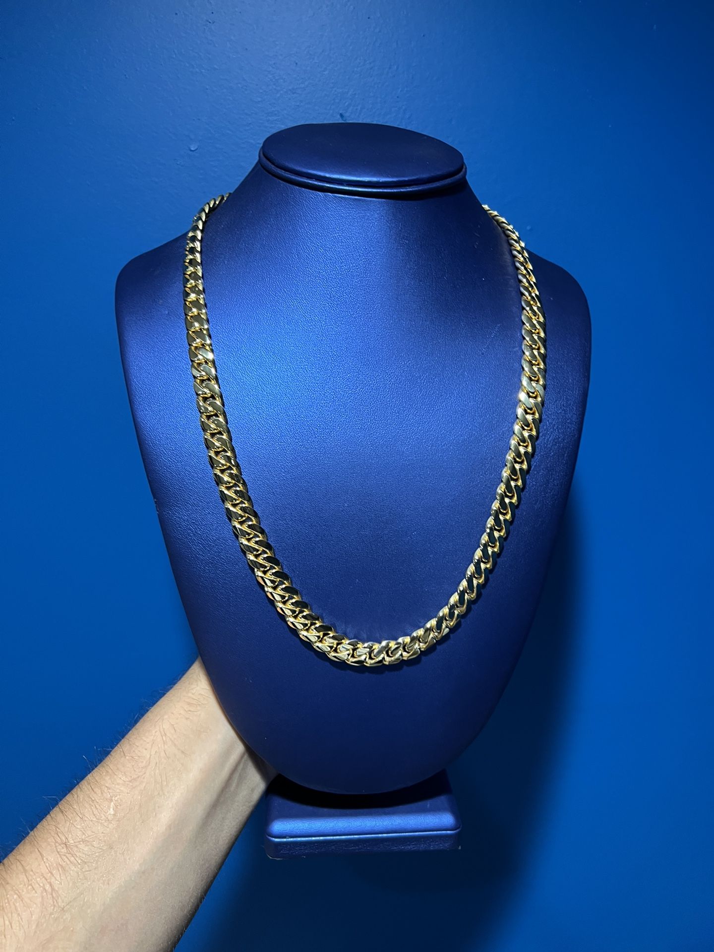 10mm 24” Hand Made Cuban Link Chain Gold Over Silver