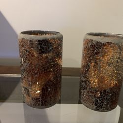 Cracked Mosaic Glass Set Of 2 Flameless Wax LED Candles