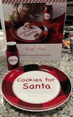 Christmas Buffalo Check Milk & Cookies for Santa Dish Set in Box