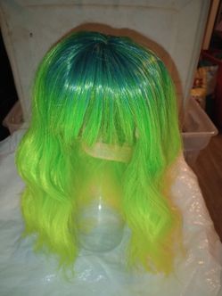 Green Ombre Costume Wig with Bangs