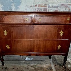 Vintage Wooden Dressers With Mirror And  Brass Handles  And Wheels