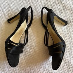 Black Satin Sandals With Heel In Size 7