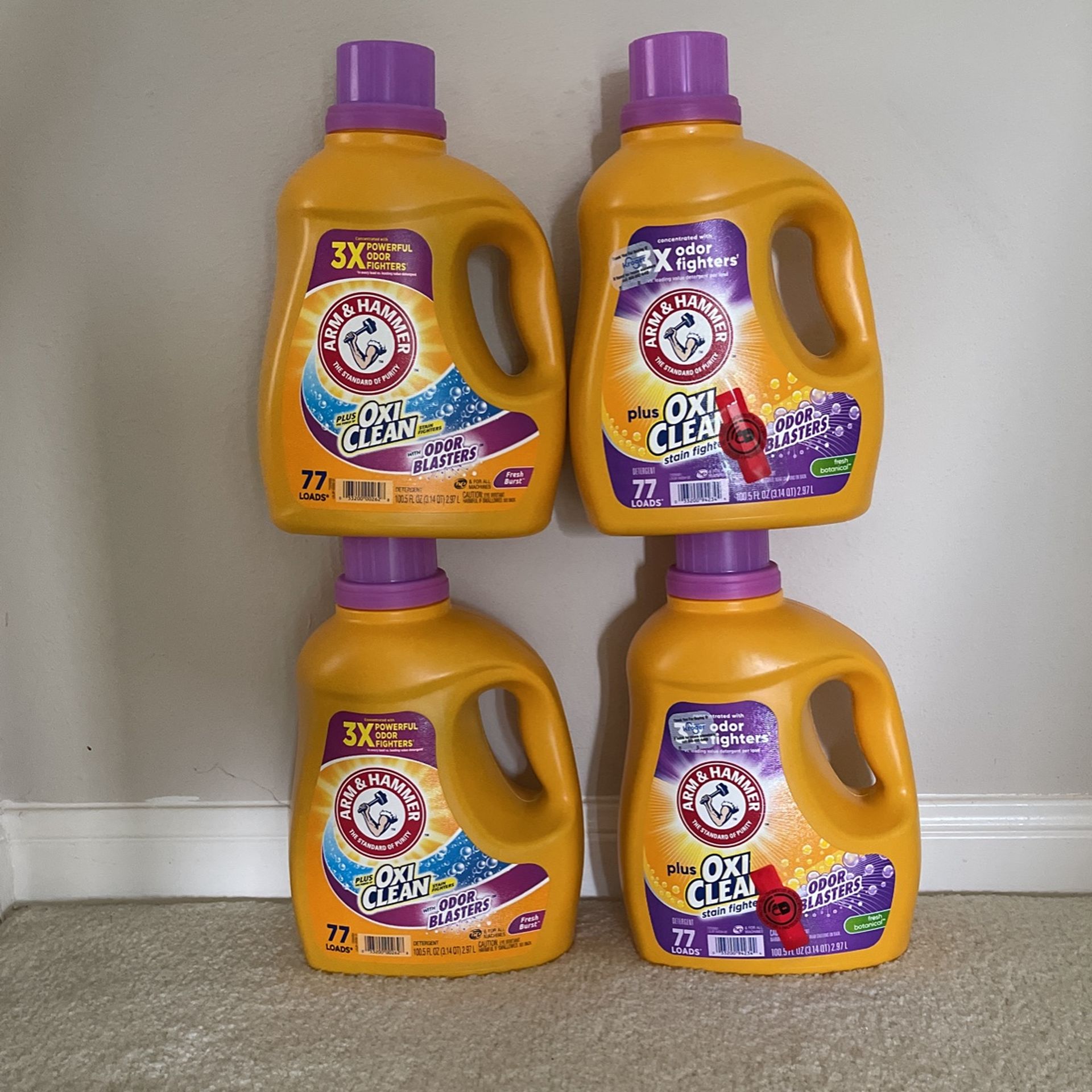 ARM & HAMMER Plus OxiClean Odor Blasters Liquid Laundry Detergent, Fresh Scent, 100.5 fl oz, 77 Loads(4) For $30