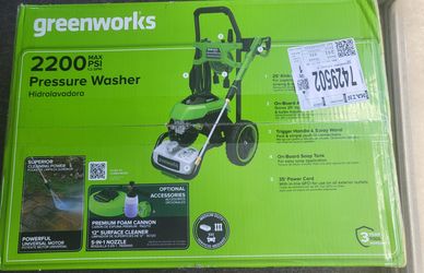 Brand new Greenworks 2200 -PSI 1.1-GPM Cold Water Electric Pressure washer with 4 Spray Tips