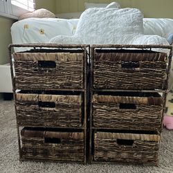 Two Wicker/Rattan Drawer Shelves/Cabinets