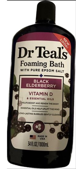 4 Pack Dr Teal's Black Elderberry Essential Oils Foam Bath Pure Epsom Salt 34 Oz