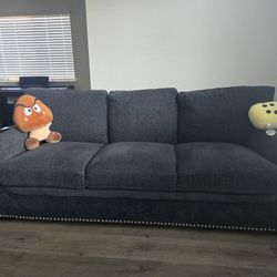 Modern Dark Gray Nailhead Sofa – Excellent Condition!