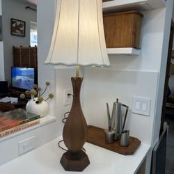 Monumental Carved Sculpted Walnut Modernist Table Lamp, Italy