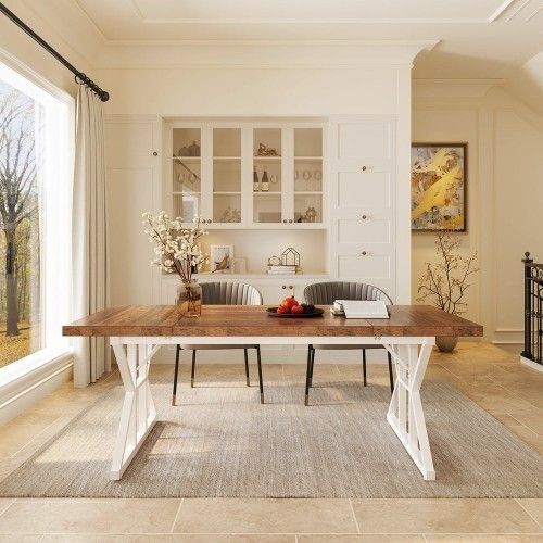White And Brown Farmhouse Table 