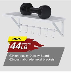 GREENSTELL Floating Shelves Wall Mounted Set of 2, Wall Shelves with 2 Towel Holders & 12 Hooks Thumbnail
