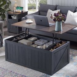 New in box 48” Lift Top Coffee Table with Storage & Sliding Groove Barn Door, Farmhouse Coffee Table