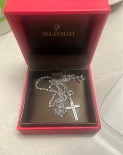 Solid 14k/10k white Gold Cross Pendant & rope Chain Necklace set