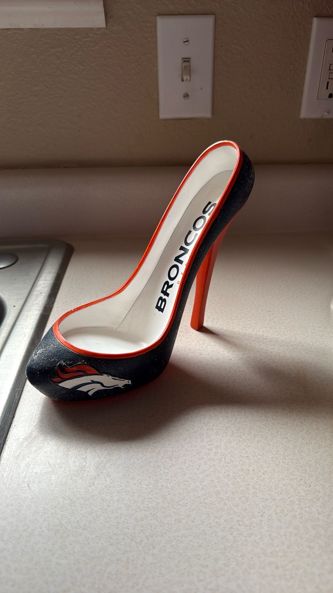 Denver Broncos High Heal Glitter Shoe Wine Bottle Holder