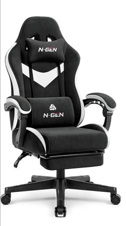 NEW Gaming Chair with Foot Rest, Black and White