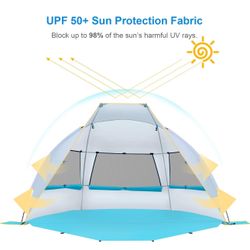 Beach Tent Anti-UV Portable Sun Shade Shelter Blue