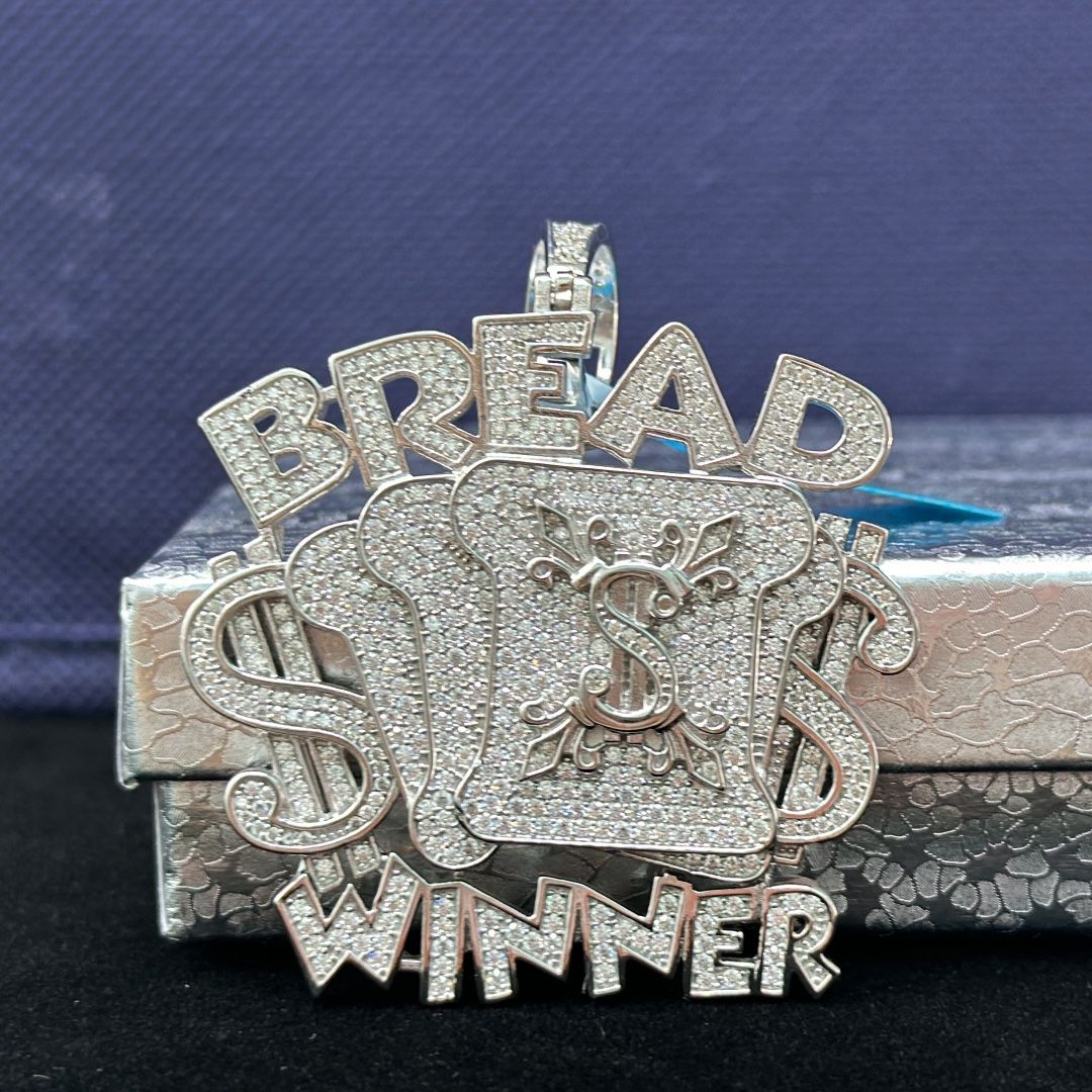 Sterling Silver Moissanite Bread Winner Pendant 
