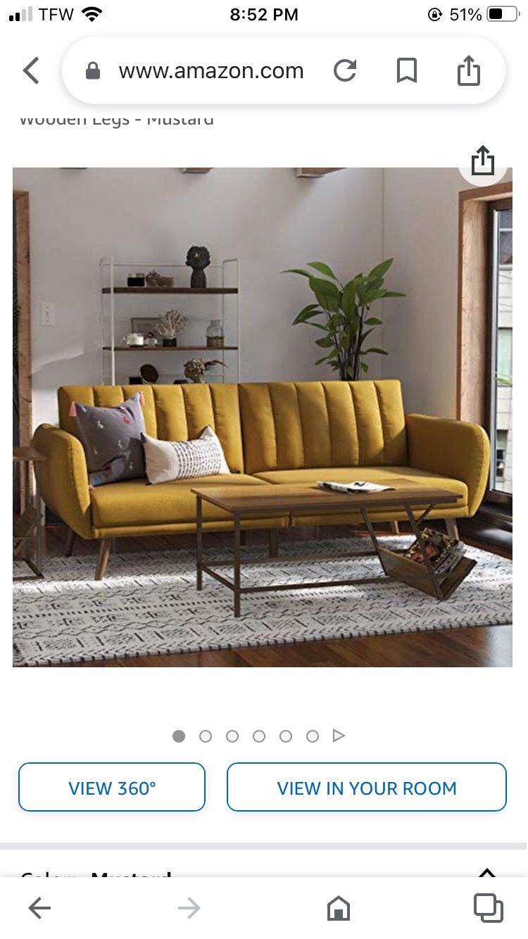 Yellow Dorel Home Finishing Futon Couch