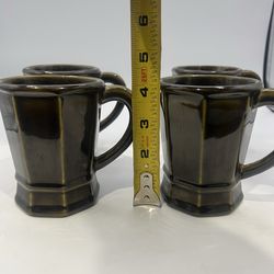 Pfaltzgraff Heritage Olive Green Cup Mug 288H Coffee Tea Mug 4" Tall Octagon Set of 4