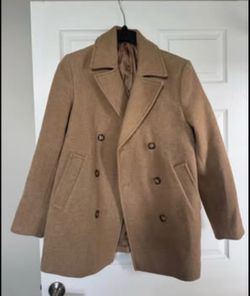 Men’s H&M Tan Brown Wool Blend Peacoat Jacket Coat | Small S