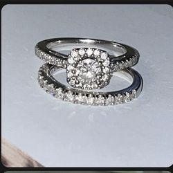 14k White Gold Diamond Engagement Ring 7/8ctw Size 4 + Band 1/4ctw