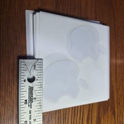 (4) Large White Apple Logo Stickers from Mac Mini Decal. Authentic & Original.