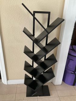 Modern Zig-Zag Magazine / Book Display Shelf – Black Wood Finish