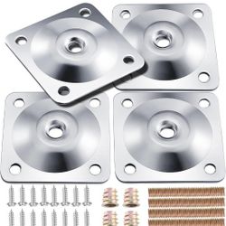 Leg Mounting Plates, 4 Sets Furniture Leg Attachment Plates, 5/16"(M8) Industrial Grade Flat Mounting T-Plates with Hanger Bolts, Screws, Strengthen W