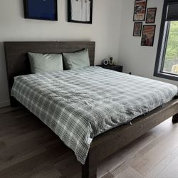 WEST ELM KING BED with Dark Walnut Head Board And Mattress White