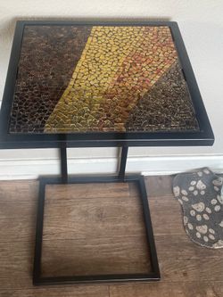 Pier, one mosaic tile, C-shaped side table with glass top