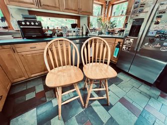 Pair of Windsor Arrow Back Swivel Bar Stools