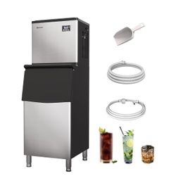 Commercial Ice Maker Machine, 360 lbs /24h, 200 lbs Ice Storage Bin, Stainless Steel, Self-Cleaning, LCD Display, Freestanding Ice Maker, Suitable for