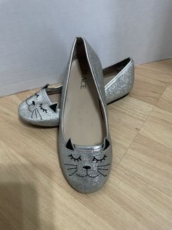 Shoes Children's Place Kayla Cat Silver Sparkle Ballet Flat Girls Youth 13