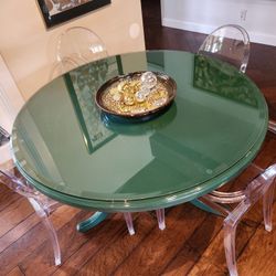 Set of 4 Louis Ghost Chairs by Philippe Starck + Glass Topped Dining Table