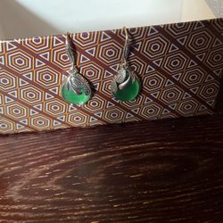Beautiful Silver tone Earrings With Green Stones 