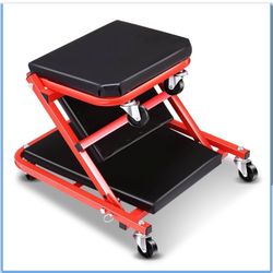 36" Z-Creeper Seat, 2-in-1 Foldable Garage Creeper Shop Seat, 330 LBS Capacity Automotive Mechanic Repair Under Car Rolling Creeper Seat, Red