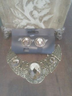 NEW ANTIQUE 3 Pc TOPAZ CHOKER NECKLACE SET