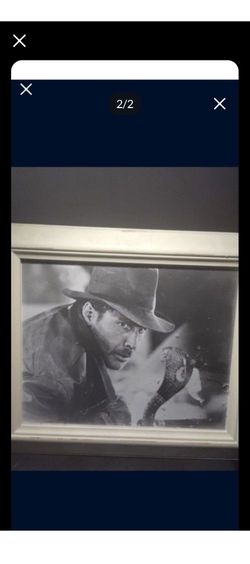 Two framed Indiana Jones pictures from the movies.