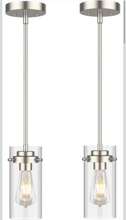 EAPUDUN Pendant Light (2 Packs), Kitchen Ceiling Hanging Light, Adjustable Height, Kitchen Light Fixtures Brushed Nickel Pendant Lights, Farmhouse Pen