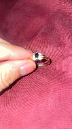 14K Yellow Gold Marquise Sapphire & Diamond Accent Ring - Size 7