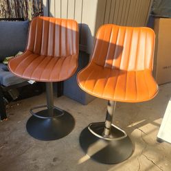 Bar Stools Set of 2 Individual Counter Height Adjustable with Backrest Modern Swivel Bar Chairs Faux Leather Padded Orange for Kitchen Island Dining R