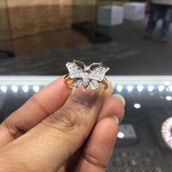 10k Gold With Diamond Cute Butterfly Ring On Special 