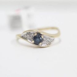 14K Yellow Gold Diamond Sapphire Bypass Ring (Size 6)