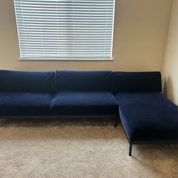 Blue Velvet Sofa With Chaise