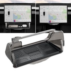 Tesla Center Console Organizer Tray for Model Y Model 3 open-close Hideable Under Screen Organizer Box with Black Removable, With black non-slip silic