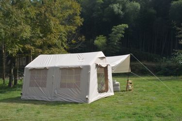 9.8 x13ft with canopy, Inflatable Camping Tents with Hand Pump, Air Glamping Tents, Easy Setup Waterproof and Windproof Blow up Tent Beige
