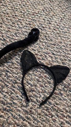 Black Cat Ears Headband and Tail Set