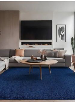 Silky Navy 5 ft. x 7 ft. Solid Plush Shag Area Rug